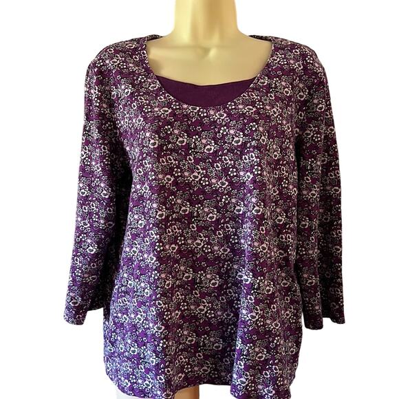 White Stag XXL Purple Floral Print Knit Top Woman Pullover - Picture 1 of 8